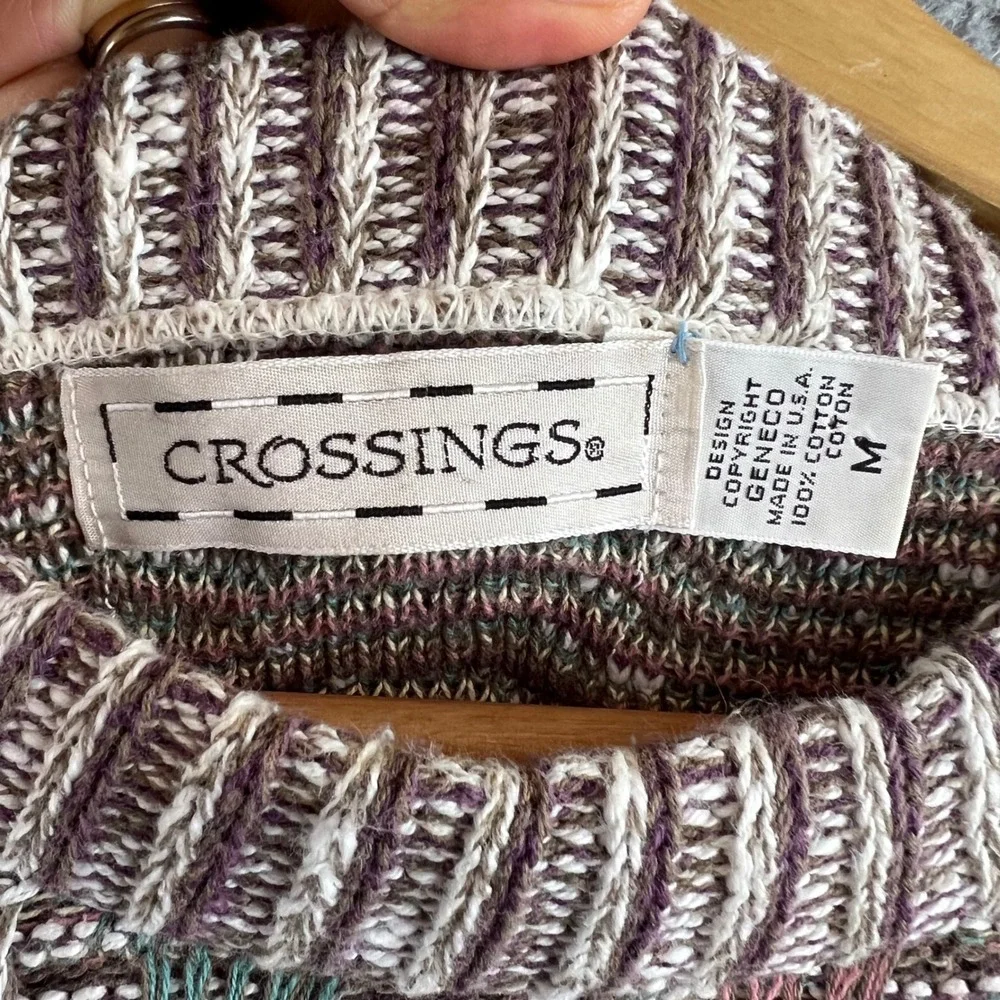Crossings Vintage 3D Textured Knit Sweater Mens Medium Cotton Geometric USA Made